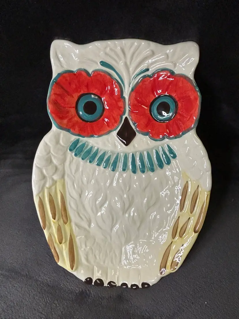 Cute Whimsical Vintage Americana Folk Art Owl Platter