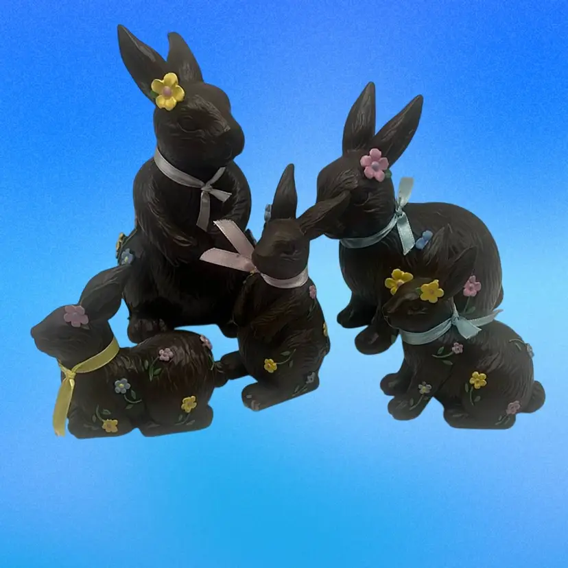 Ceramic Chocolate Bunny Figurines, Set Of 5
