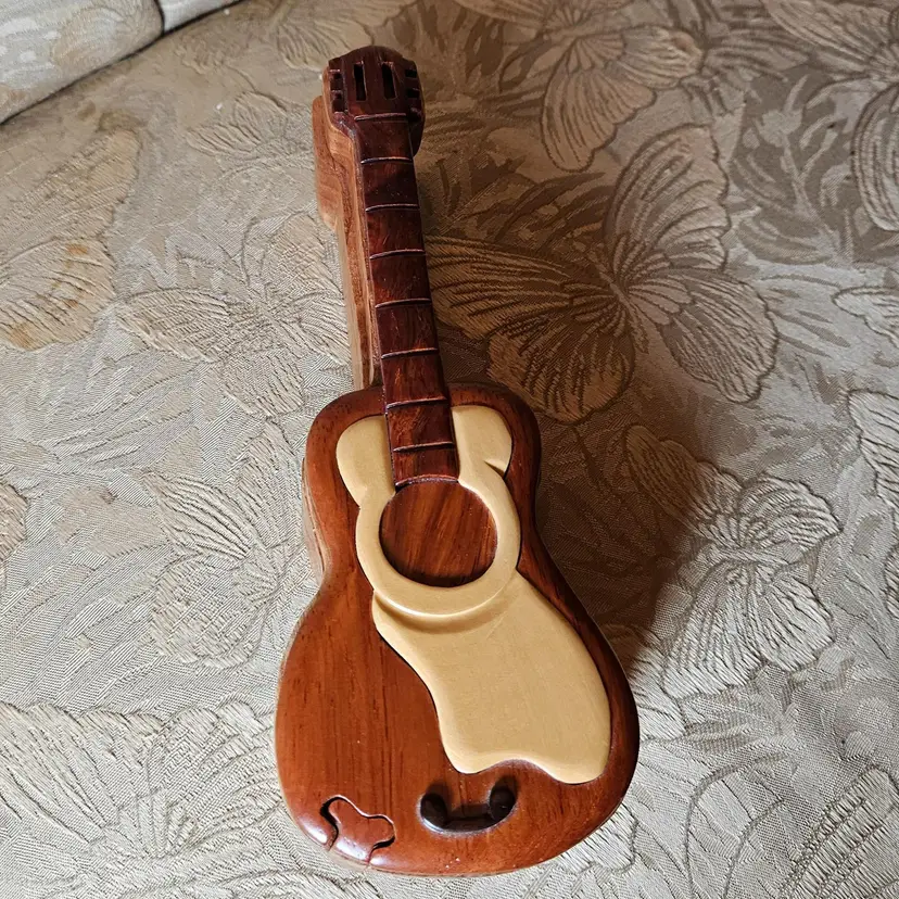 Handcrafted Wooden Guitar Trinket Puzzle Box