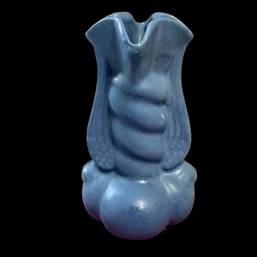 Antique periwinkle blue glazed Niloak art pottery vase with swirling design, Arkansas