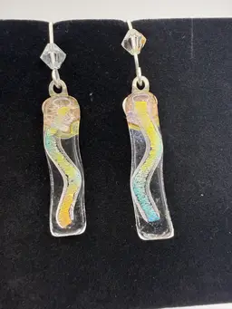 Artisan Dichroic Glass Drop Pierced Earring - Rainbow Opalescent