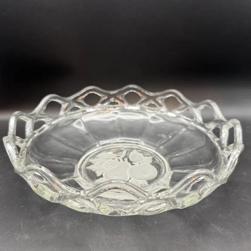 Imperial Glass Intaglio Fruit Open Lace Edge Bowl - 8 In