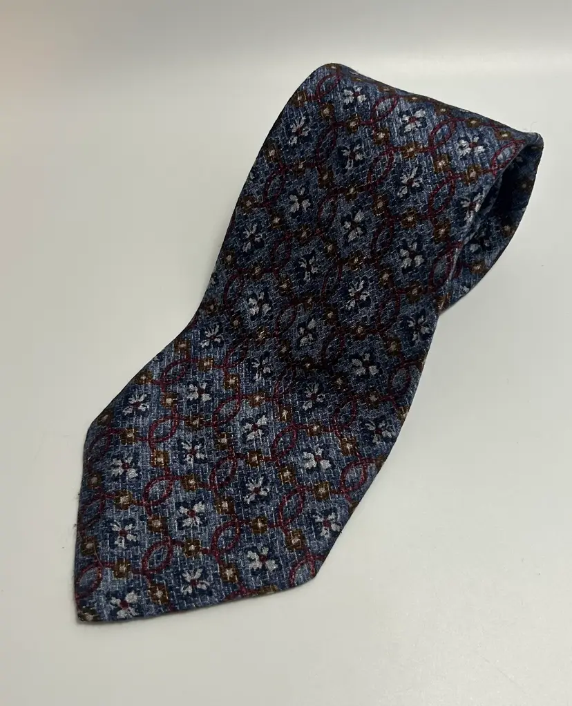 Vintage Cacharel Blue Fancy Flower Design Silk Tie 59.50" x 4"