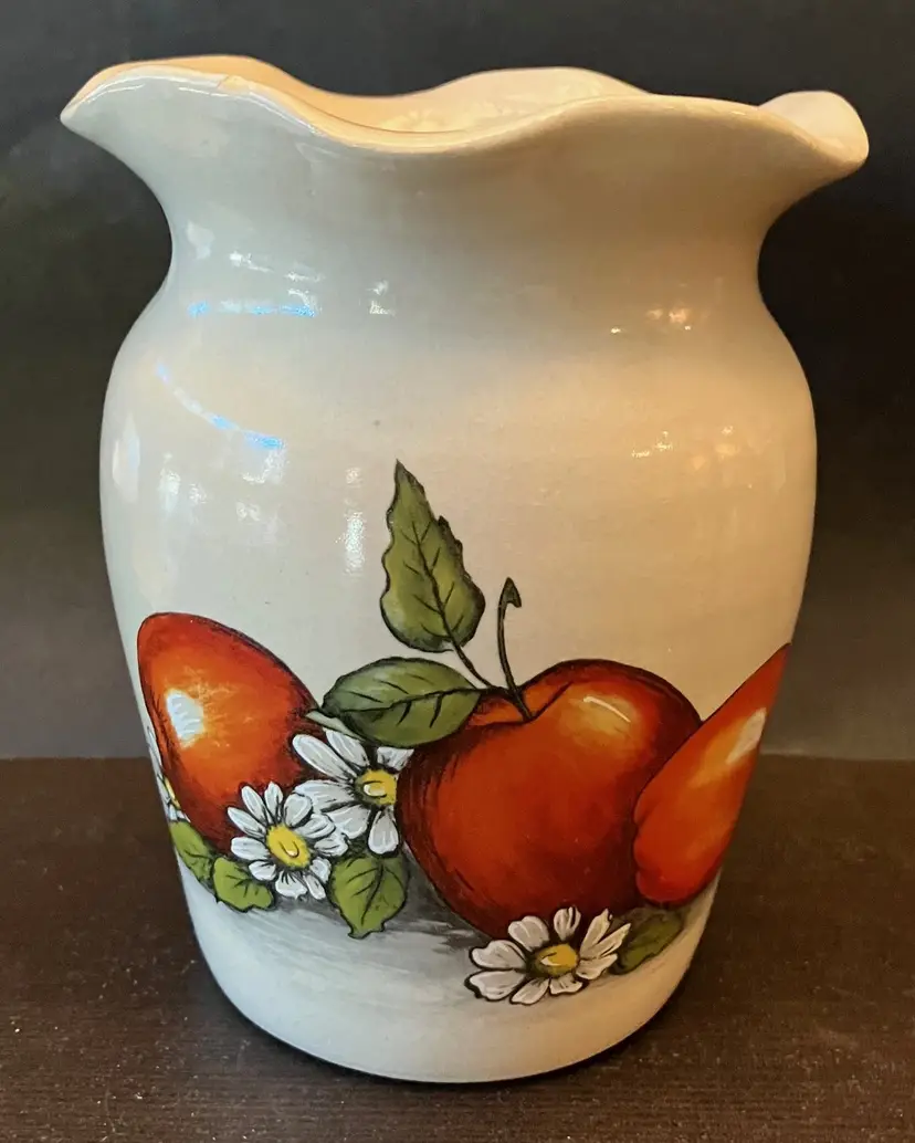 Vintage Shakers and Things Pottery Apples Design Vase Ruffled Rim