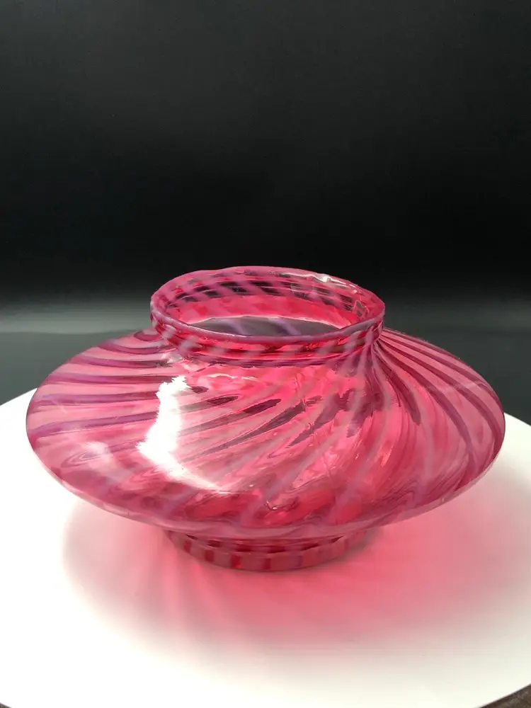 Cranberry Opalescent Swirl Bowl/Vase