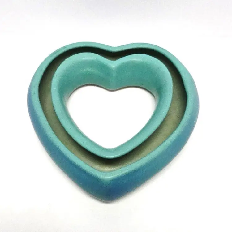 RARE VAN BRIGGLE Pottery Heart-Shaped Pansy Bowl/Green/Blue/Pottery/Artist Signed/Smooth Texture/Calo/Home Decor/Heart/Collectible