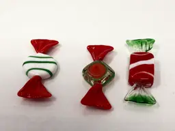 3 Pieces of Art Glass Candy Christmas Colors