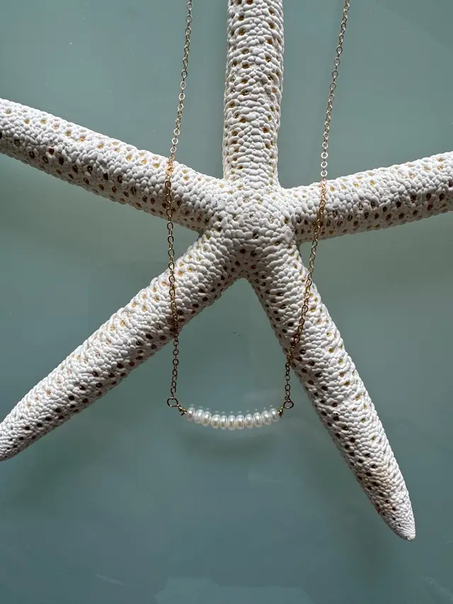 #47 Necklace White Rondelle Floating Pearls Wired And Adorned  Gold Filled Chain