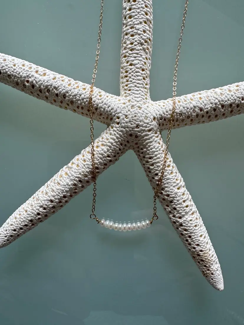 #47 Necklace White Rondelle Floating Pearls Wired And Adorned  Gold Filled Chain 