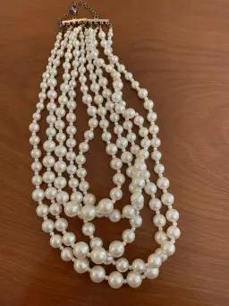 Vintage Faux Pearl Beads 5 Strand Necklace 18”