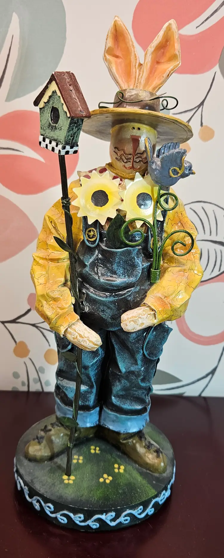Charming Vintage Boy Metal & Resin Easter Bunny Rabbit Figurine