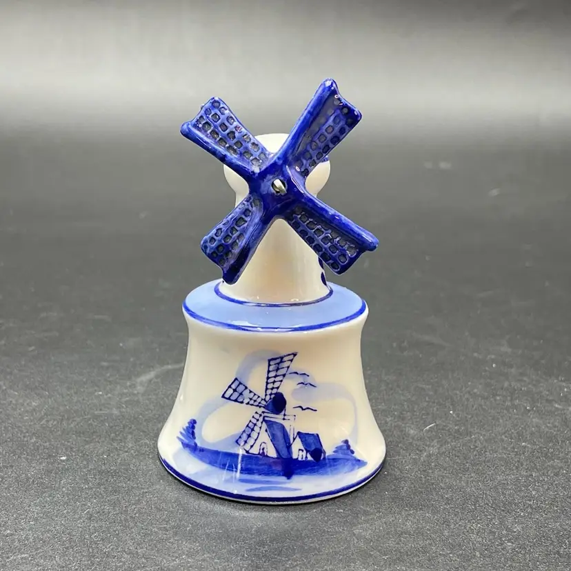 Delft Blue Windmill Ceramic Bell Hand Painted Holland Dutch VTG Original Label