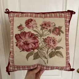 Vintage Wool Needlepoint Rose Pillow