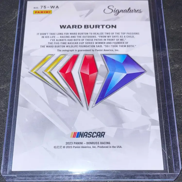 Ward Burton Panini Prime 2023 Nascar 75th Anniversary Autograph
