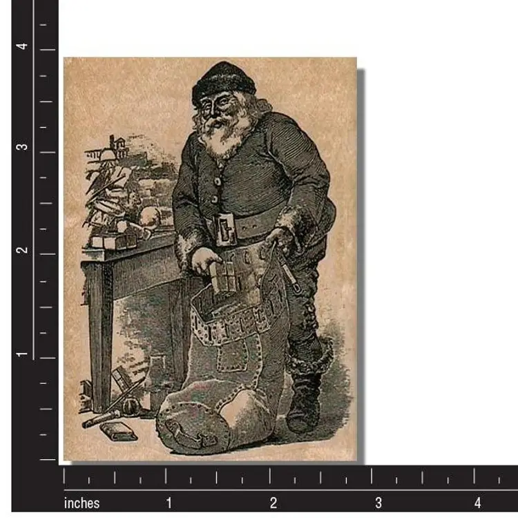 Vintage Santa With Bag Of Toys Christmas Rubber Stamp