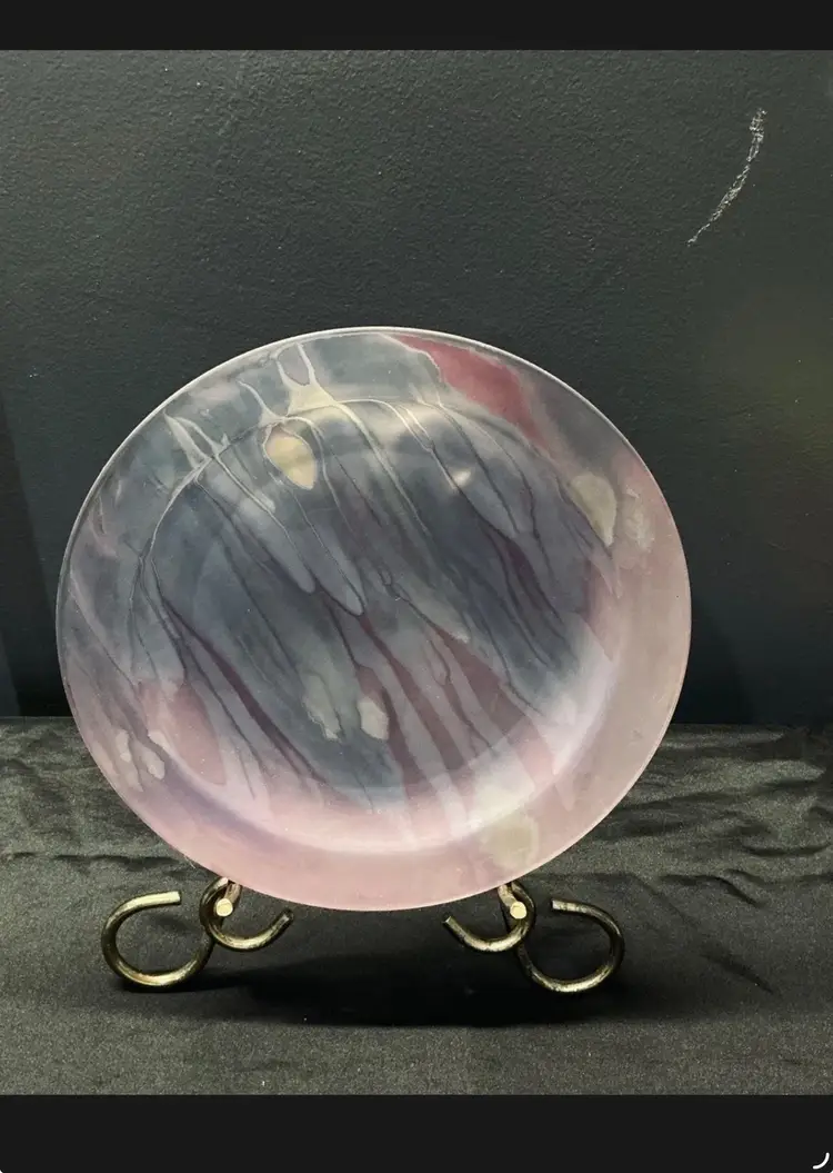 Vintage Arcoroc France Art Glass Plate Pink Purple Mottled Sattin Finish