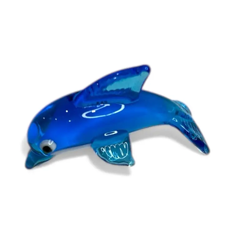 Mini Handblown Bright Blue Art Glass Dolphin And Christmas Stocking
