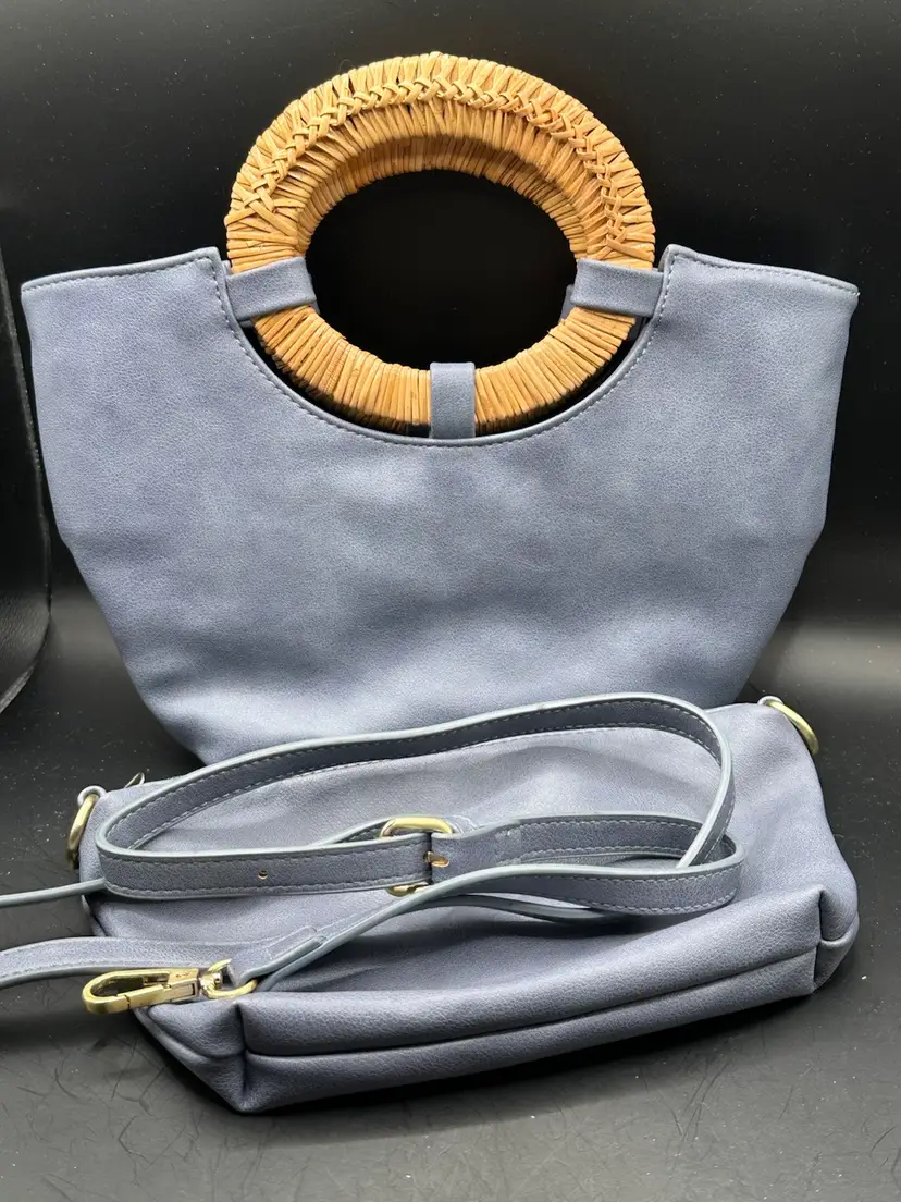 Anthropologie Rattan top handle and removable crossbody strap