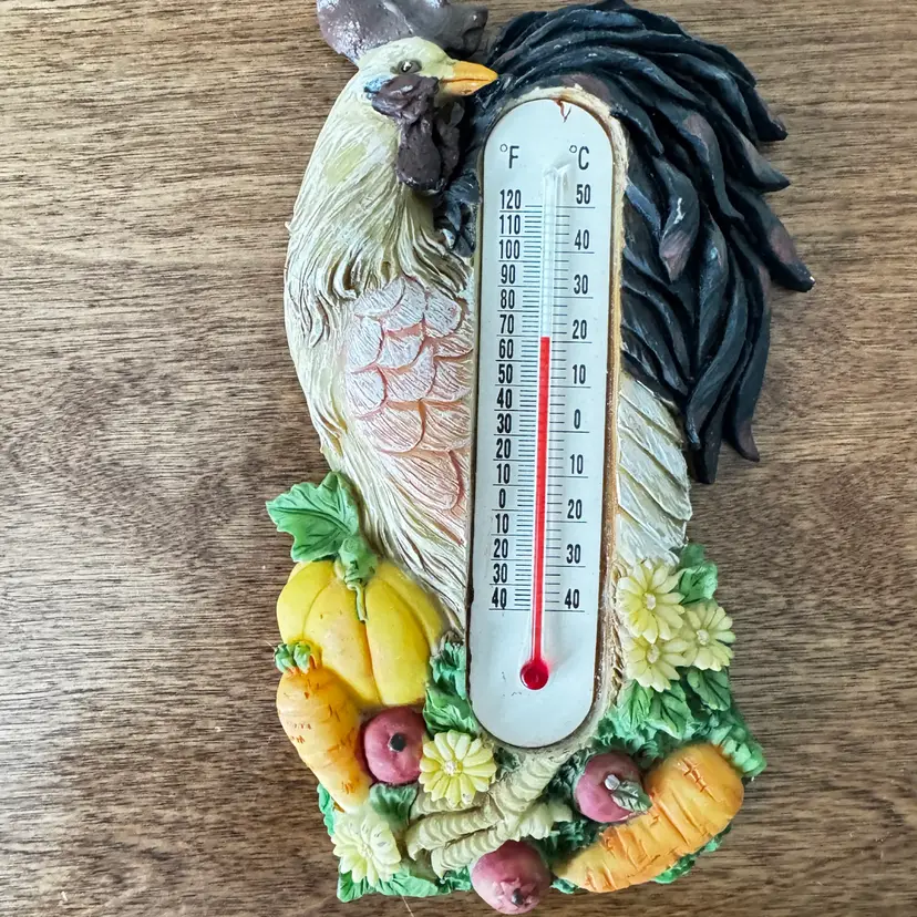 Vintage Thermometer Rooster & Veggies Wall Hanger Cottage Core