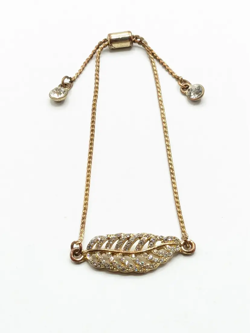 Leaf Bracelet Rhinestones Gold Tone Adjustable