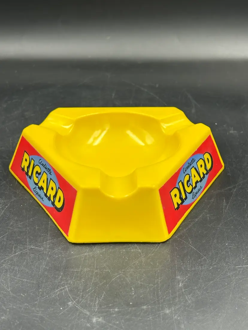 Vintage Advertising Ricard Bright, Yellow Glass Ashtray By Opalex France Man Cave