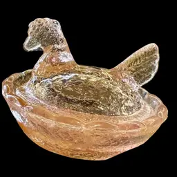 Mini Vintage Pink Glass Hen on Nest | Miniature Salt Cellar | Pinch Bowl | Depression Glass Style by L.E. Smith | Cottagecore Kitchen Collectible