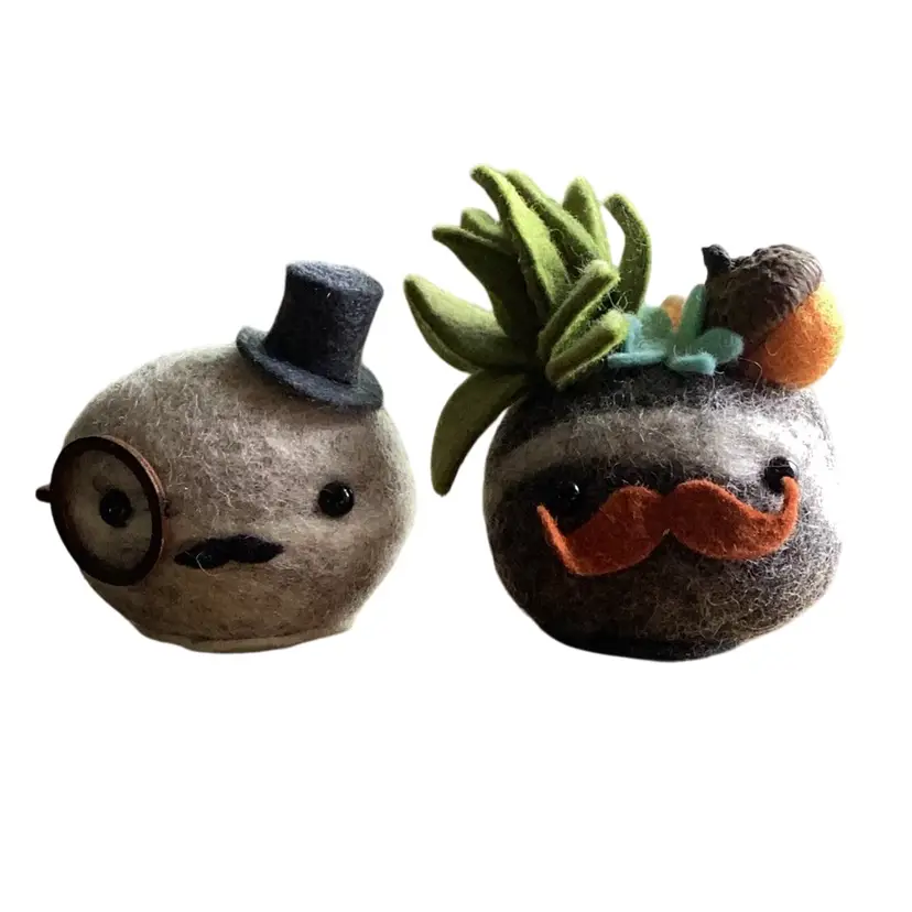 Pair Of Handmade Cute Felt Funky Paperweights 2.5 X 2.75 Inches Each