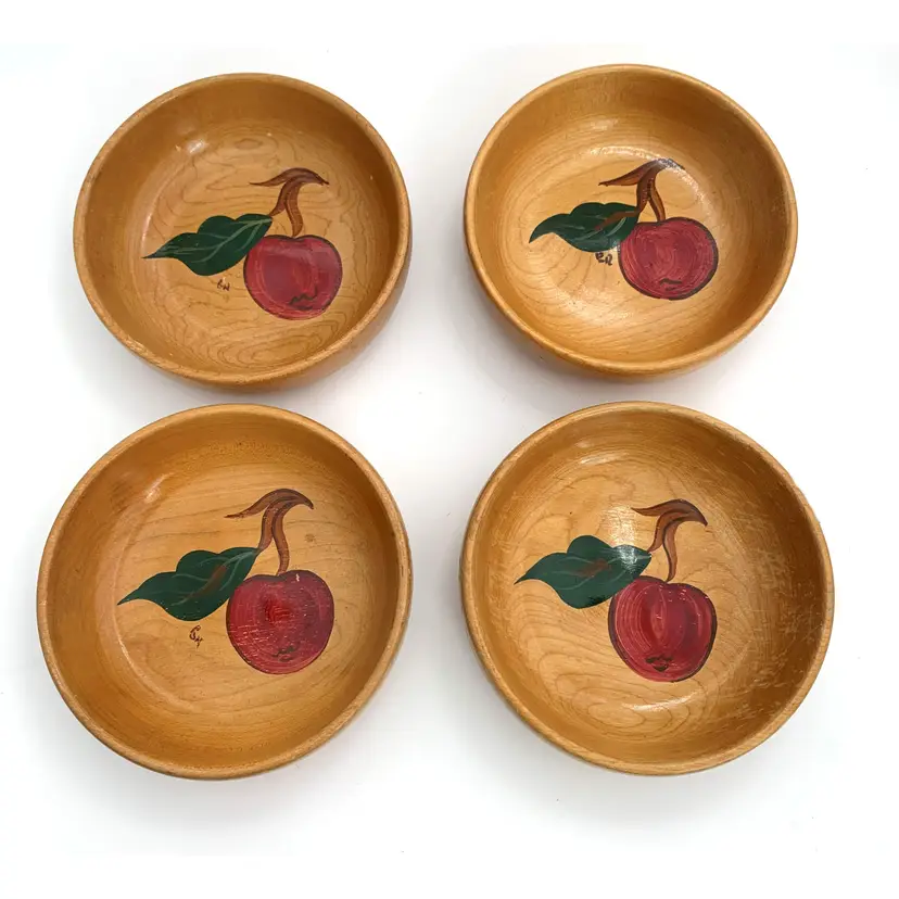 Rio Grande Signed Wood Bowl Set Maple 1940s Country Farmhouse Cottage Core Vintage