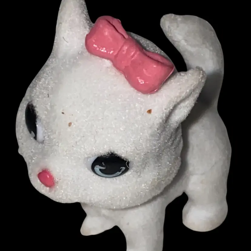 #13- Vintage Flocked Miniature Cat Figurine- Kitty In My Pocket As Pictured