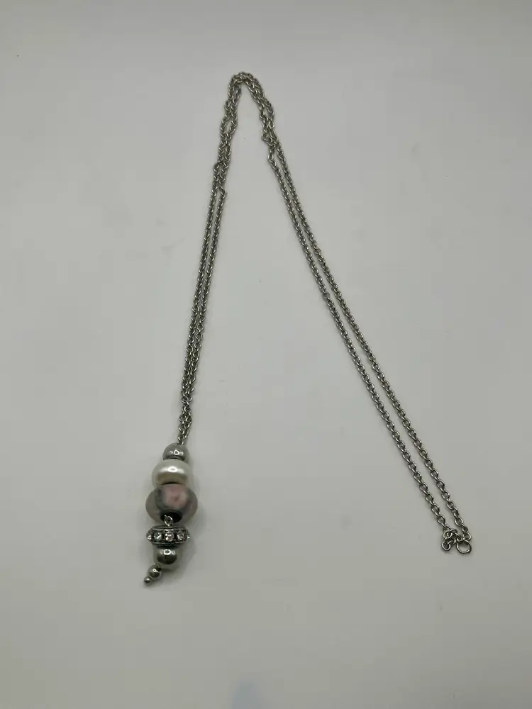 Vintage Bella Perlina Charm Crystal Bead Silver Tone Necklace Pink Beach 16”