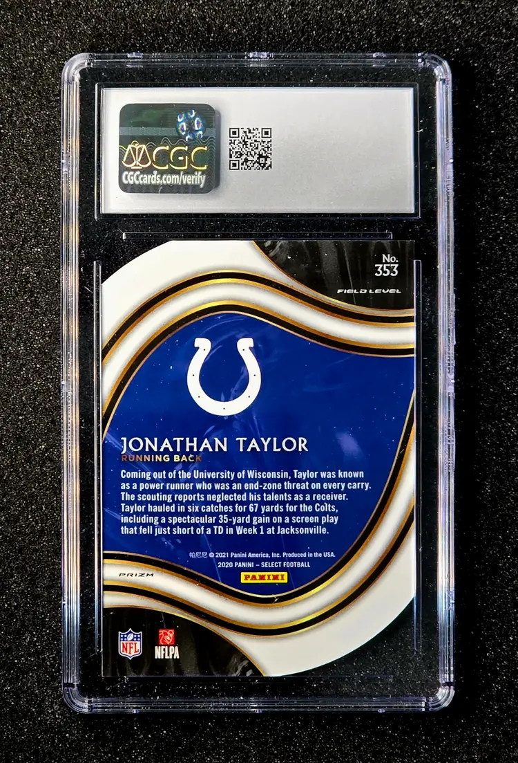 JONATHAN TAYLOR RC 2020 Select Field Level #353 Die-Cut RED PRIZM ROOKIE CGC 10