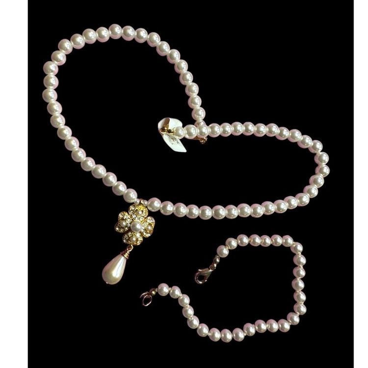 Vintage Faux Pearl Necklace 16”  & 7” Bracelet- 2 Piece Married Set - Necklace NOS Made In Korea
