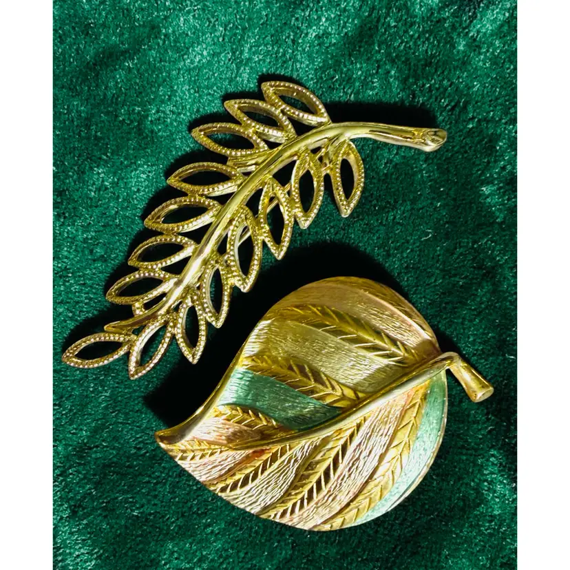 Lot Of 2 Gold Tone Leaf Brooches - 1 Signed Emmons