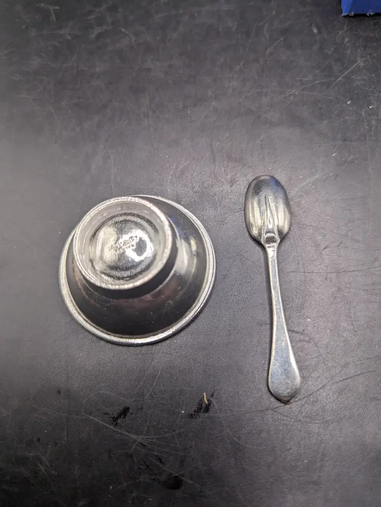 Vintage Salisbury Pewter Salt Cellar Bowl and Spoon