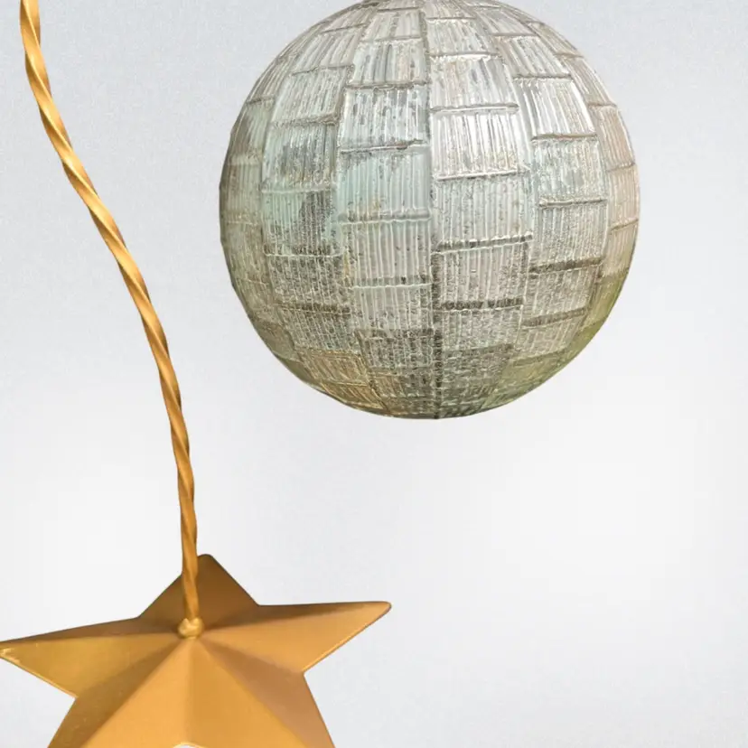 Kugel Coastal Light Blue/Green Textured Art Glass 5" Ornament
