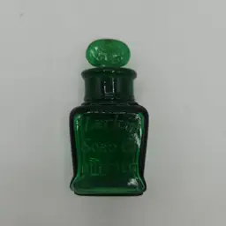 LARKIN CO. BUFFALO Small Green Emerald Glass Soap Bottle with Lid