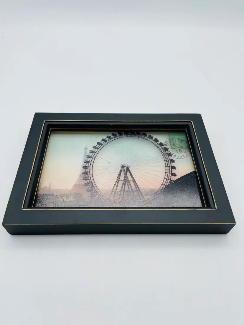 Vintage Inspired Framed Lenticular Photo Of Paris, France Ferris Wheel Postcard Style