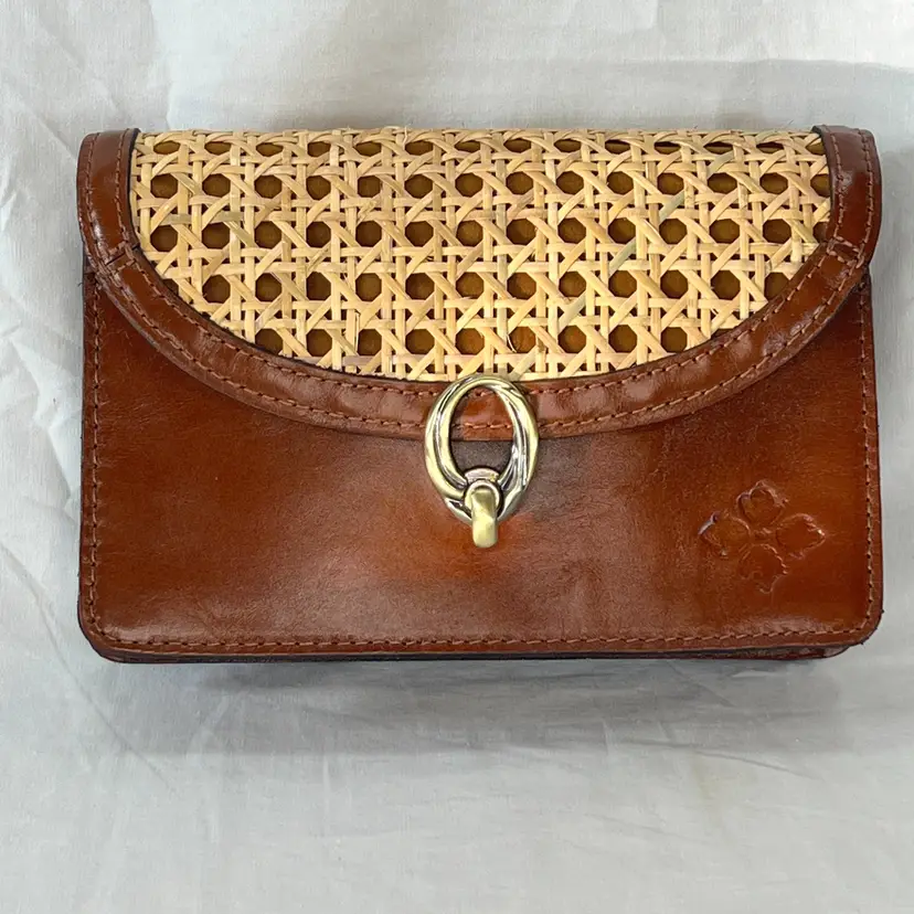Patricia Nash Woven Rattan Leather Clutch Boho Coastal Style Purse