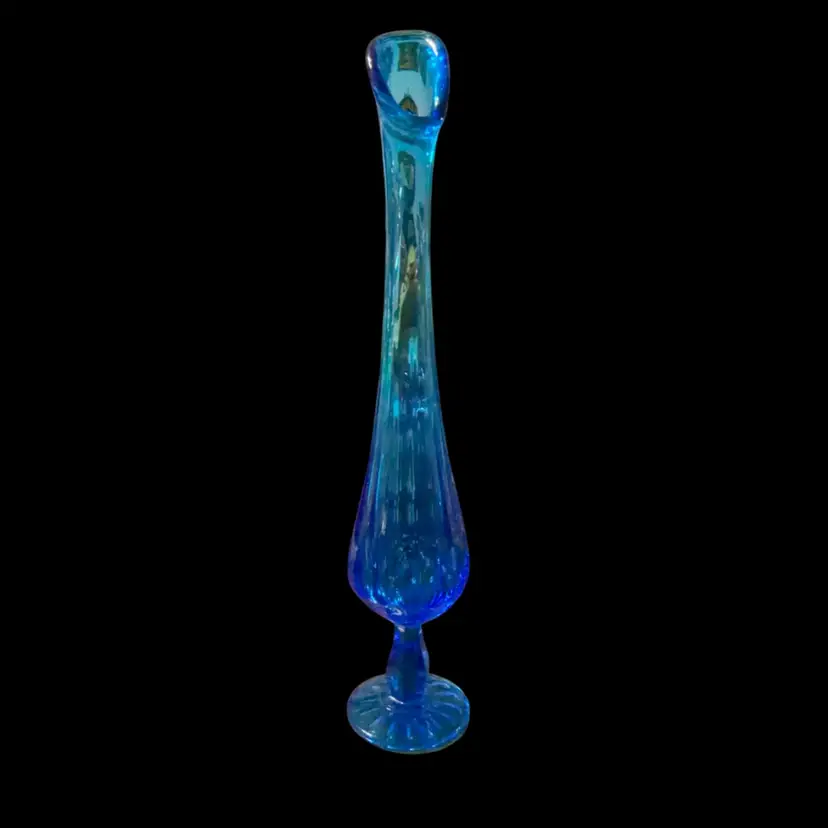Vintage Fenton Sapphire Blue Swung Vase | 1960s Thumbprint Art Glass