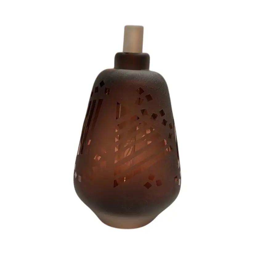 Vintage Tommie Rush Mauve Satin Etched Art Glass Perfume Bottle - Signed 4.5” Tall With Dauber - Smithsonian Collection Artist