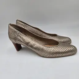 Stuart Weitzman 9 M  gold Perforated High Heels Pumps Classic Career Cocktail