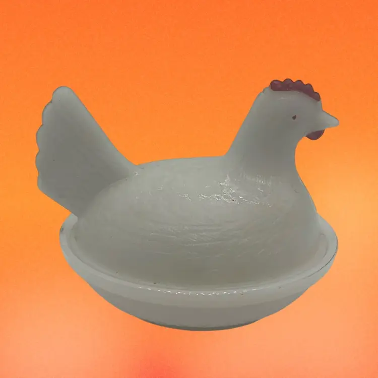 Vtg. Hen on Nest Milk Glass Rooster Chicken Dish 3.75”