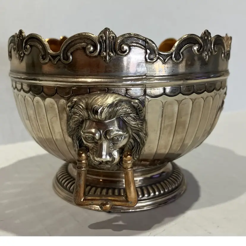 Vintage Corbell & Co English Georgian Style Silver Plate Monteith Bowl And Flower Frog