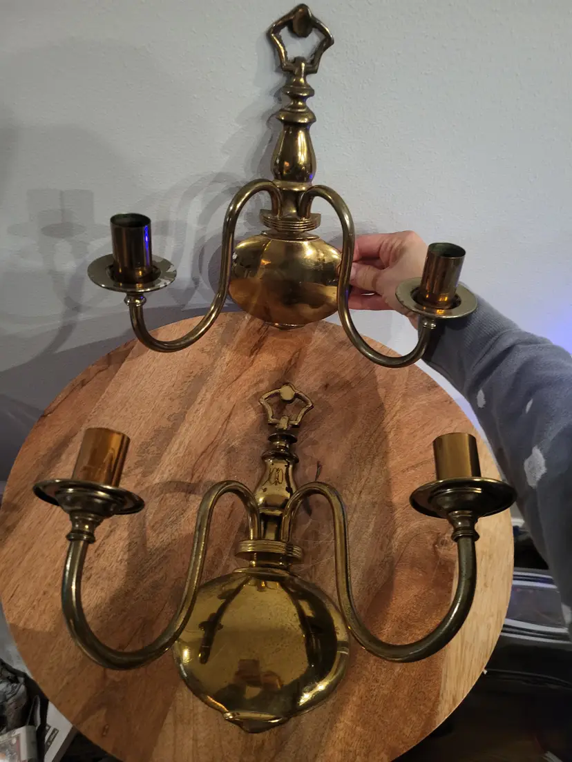 Vintage Brass Antique Wall Sconce 2 Arm Set of 2