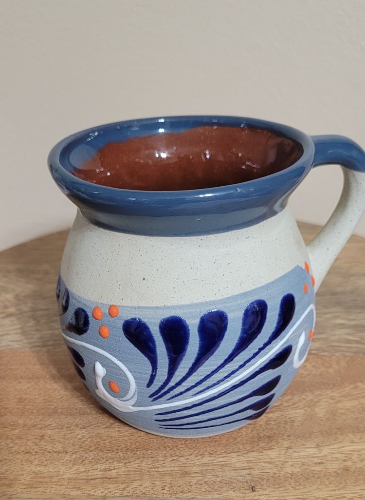 Pottery Mug With Brown Drip Glaze Inside 4" tall