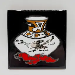 Vintage Cleo Teissedre Ceramic Tile Roadrunner Pottery Hand Painted Southwest 4"