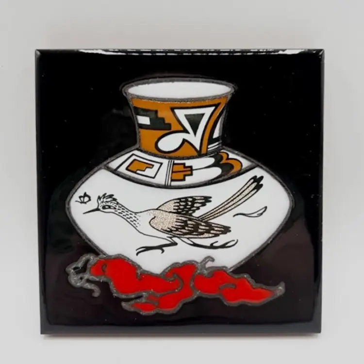 Vintage Cleo Teissedre Ceramic Tile Roadrunner Pottery Hand Painted Southwest 4"