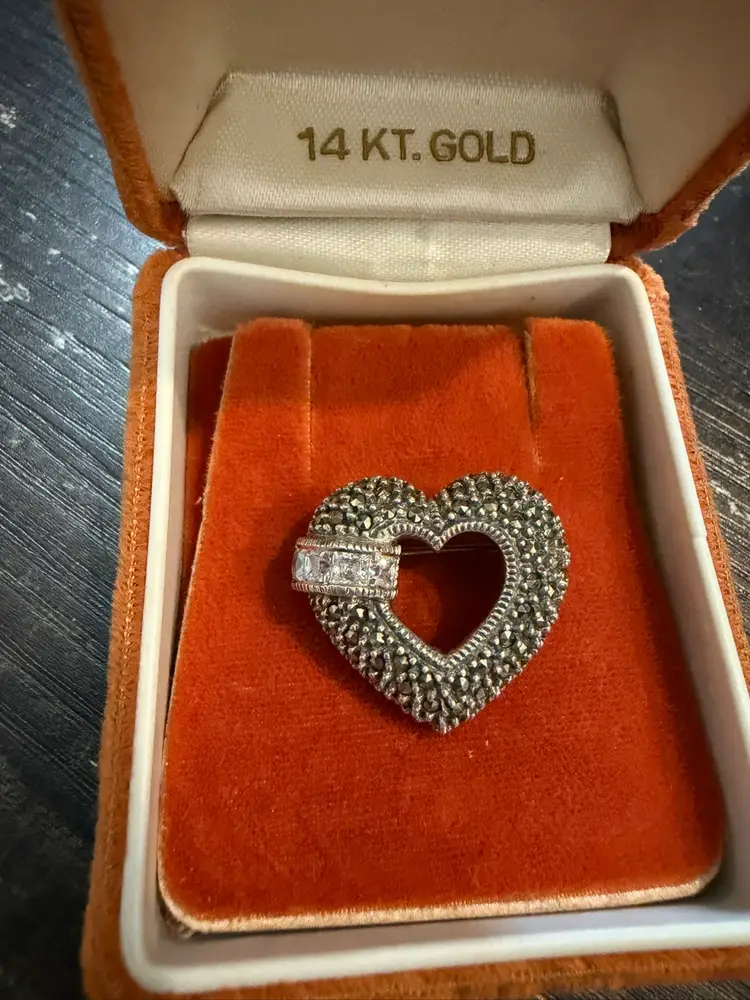 Vintage Judith Jack Sterling Silver & Marcasite Heart Brooch