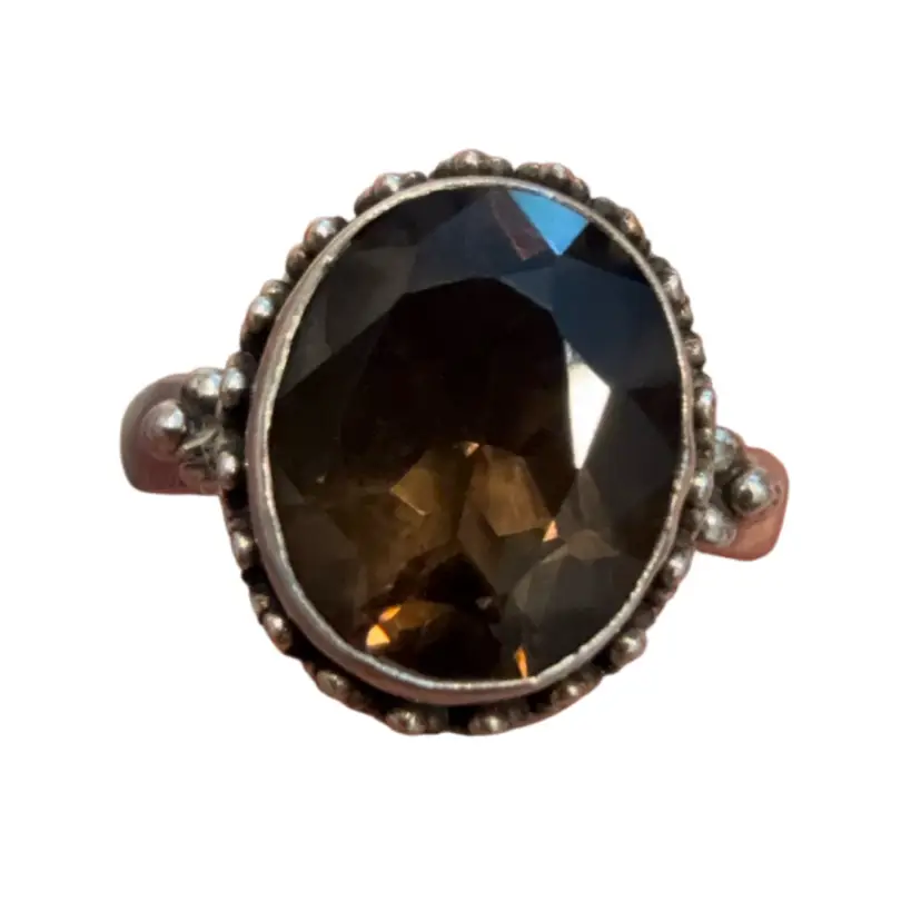 Sterling Silver Faceted Smokey Quartz Boho Ring Size 8.75