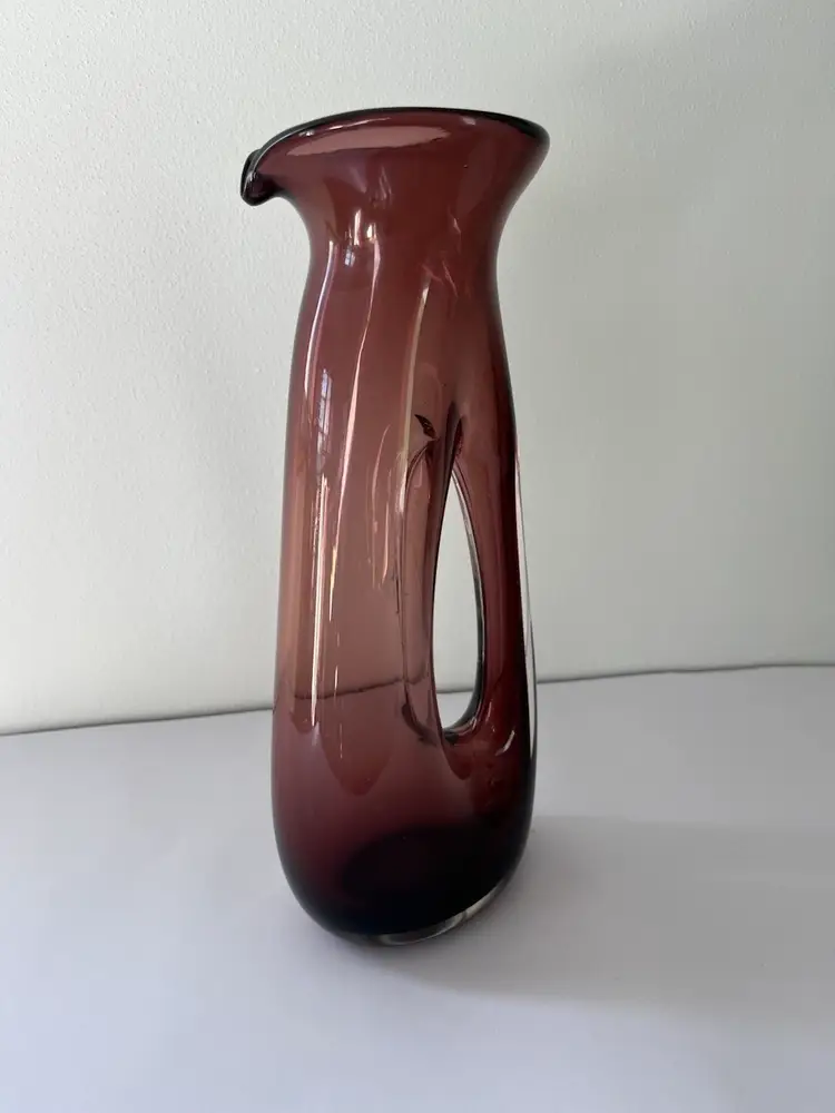 Vintage  Art Glass Vase Hand Blown Carafe Polished Bottom 11.75”